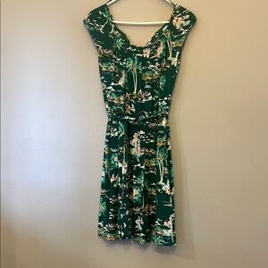 LC Lauren Conrad Forest Green Floral Cap-Sleeve Midi Dress